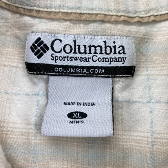 Vintage Columbia Shirt Men Extra Large XL Beige Plaid Casual Button Up Polo - Picture 5 of 11